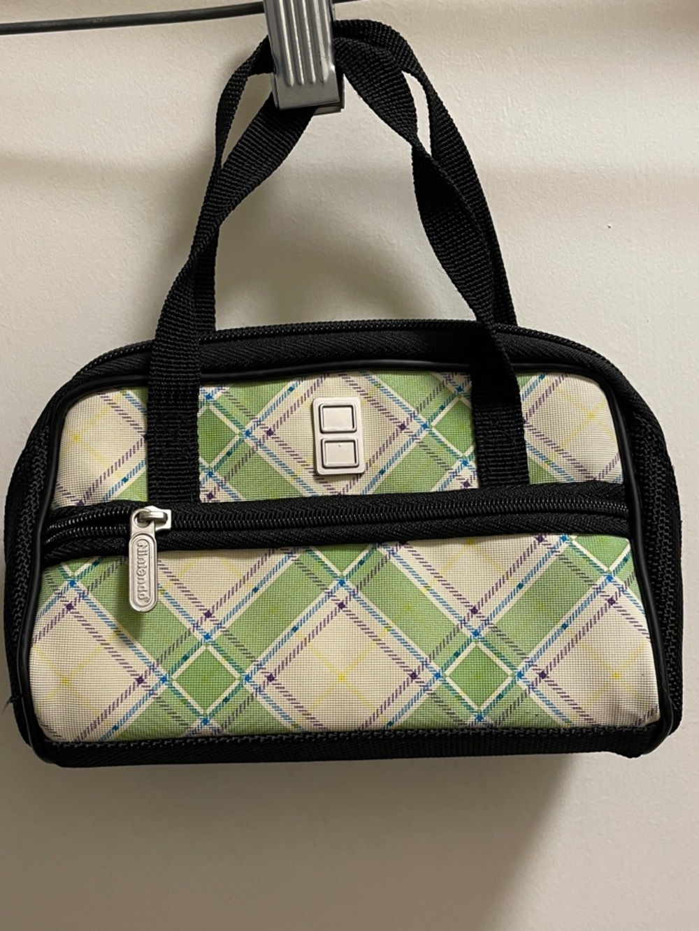 Nintendo DS Vintage Green Plaid Mini Tote with Black Trim